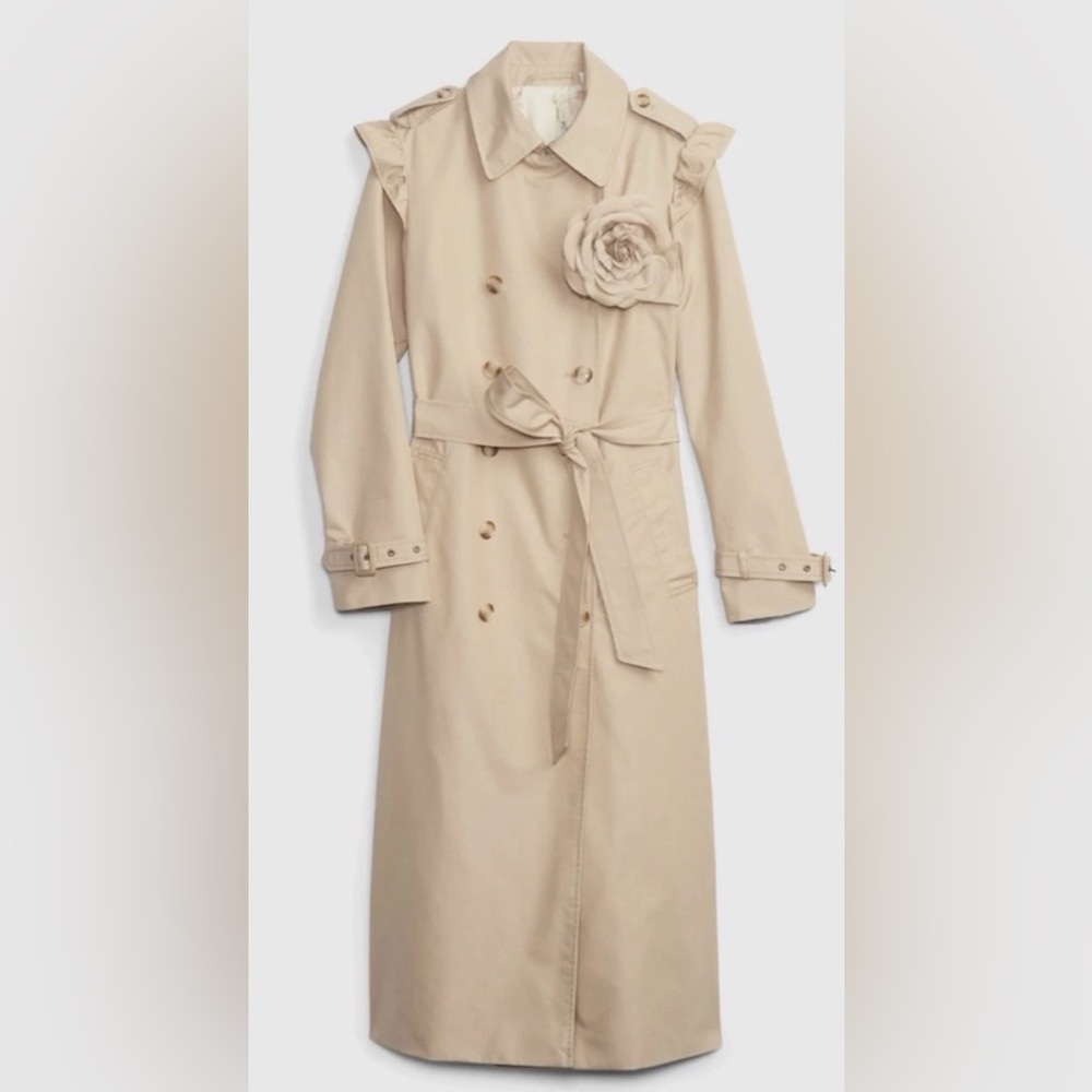 GAP X LOVESHACKFANCY Beige Trench Coat with Floral Lining